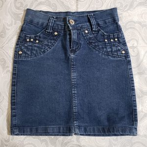 COD: 10196D – Saia jeans,  Sansay Kids, algodão com elastano, bolsos atrás bordados,  tamanho 12, usada INFANTIL