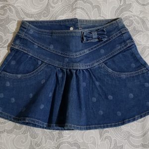 COD: 10198L – Saia jeans,  Figurinha Girls, algodão com elastano, botões atrás, tamanho 4, usada